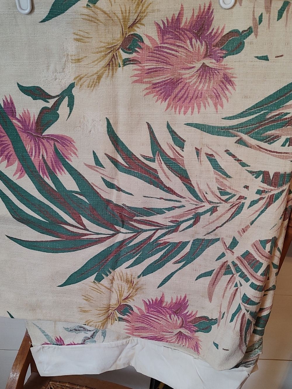 2 Barkcloth Floral 40s Curtains. 80"x45" (each panel). Great for upcycling!